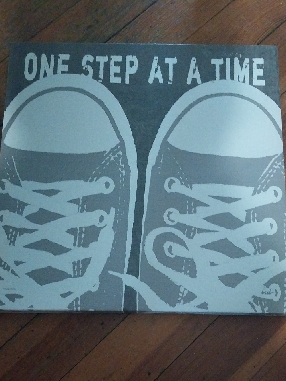 One Step At A Time Canvas Wall Art - Grey & White Sneakers